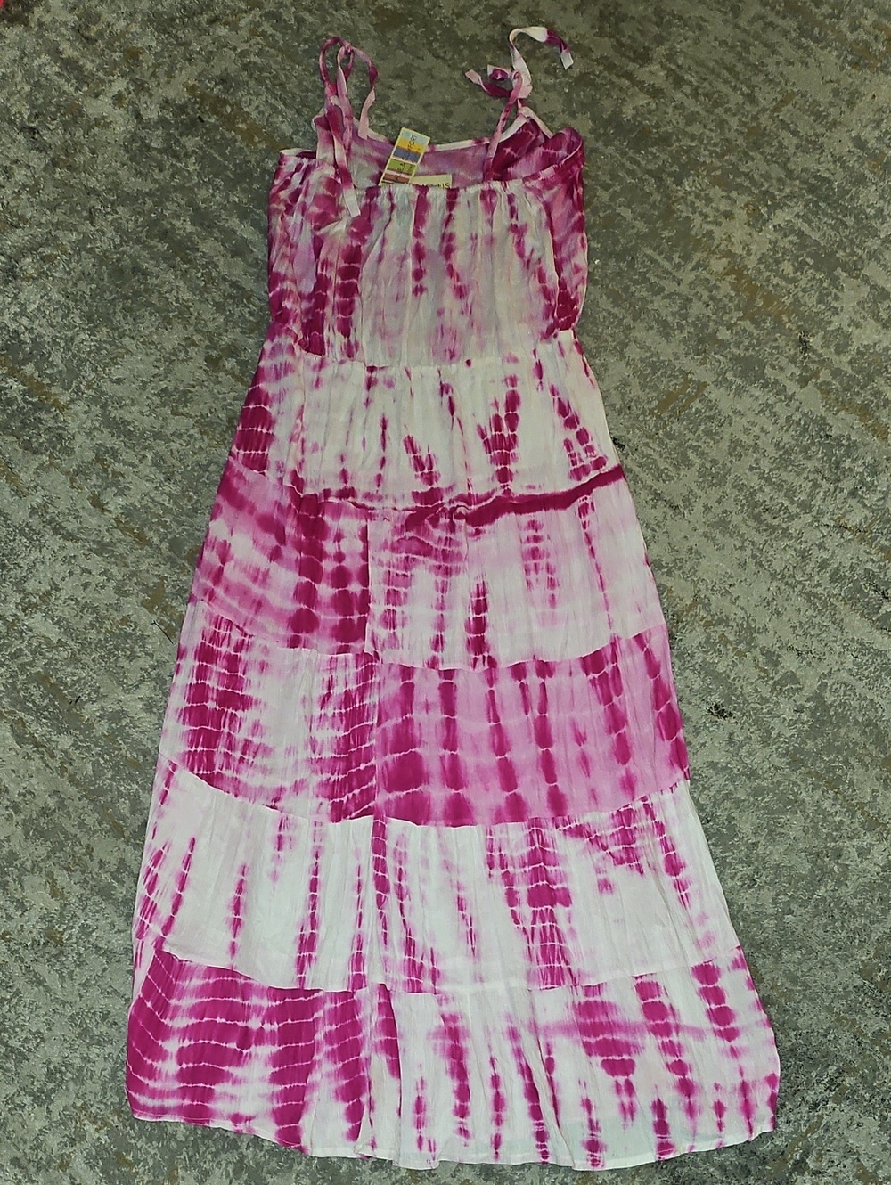 Young USA Pink Tie-Dye Maxi Dress with Tie Straps Large - Picture 6 of 7